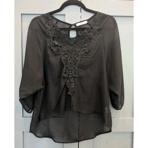 Vintage Witchy Whimsigoth Sheer Blouse Black Lace Sz Small Dark Fairy High Low